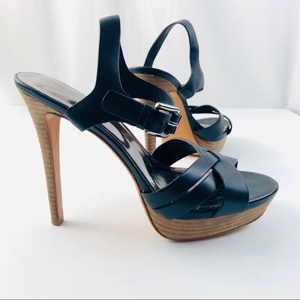 COACH Platform Black Leather Sandals